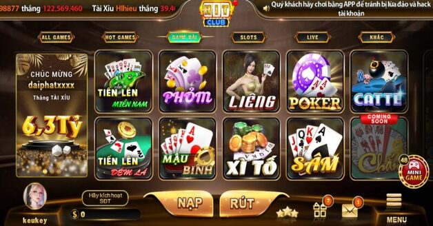 Các game bài truyền thống đầy đủ có mặt tại Hit club